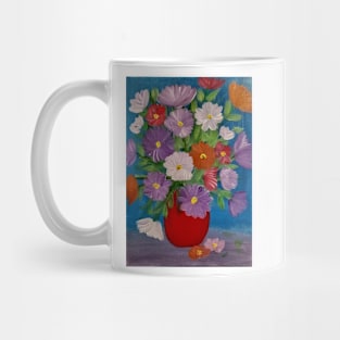 mixed carnations flowers in a red vase Mug